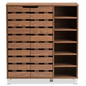 Baxton Studio Shirley Modern and Contemporary "Walnut" Medium Brown Wood 2-Door Shoe Cabinet with Open Shelves